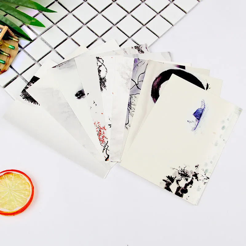 Japanese style postcard set with minimalist cartoon designs of retro Paris towers and historic sites