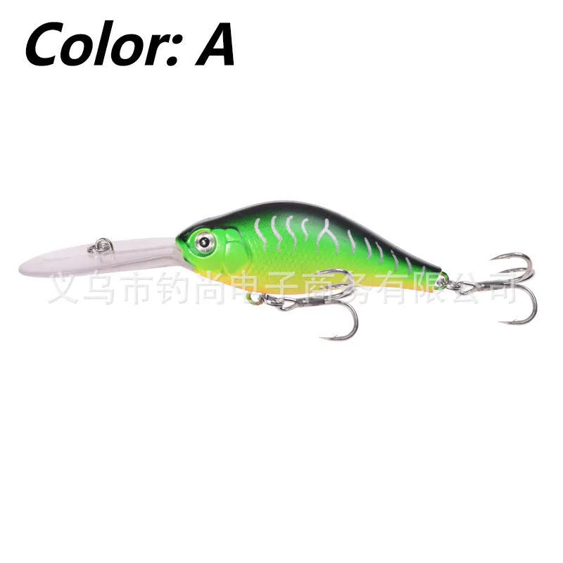 Little Fat Man deep diving minnow fishing lure showing colour options, 10.5cm in length.