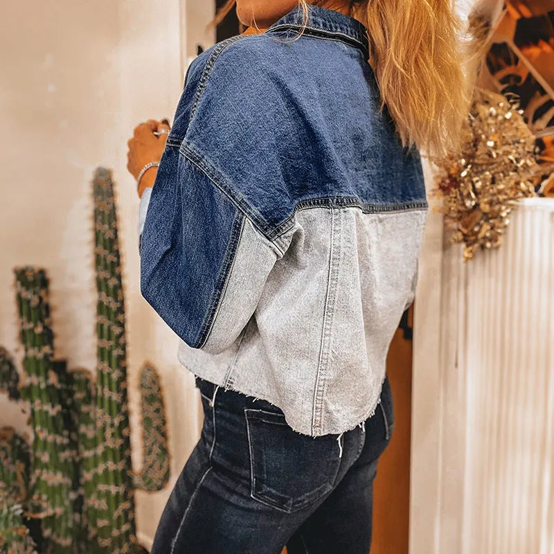 Women's loose-fit denim coat with multi-buckle front closure in cotton fabric