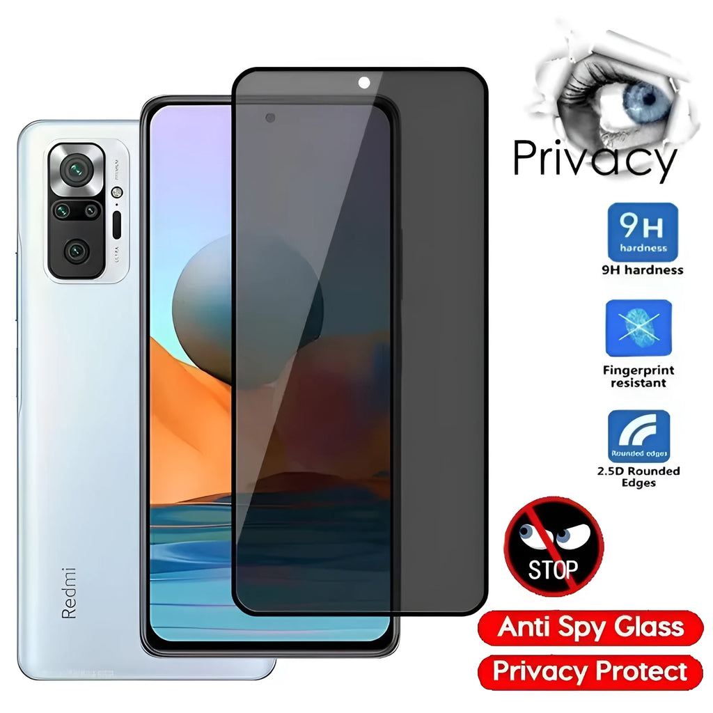 Anti-spy privacy screen protector for Poco and Redmi Note mobile phones with minimalist film design