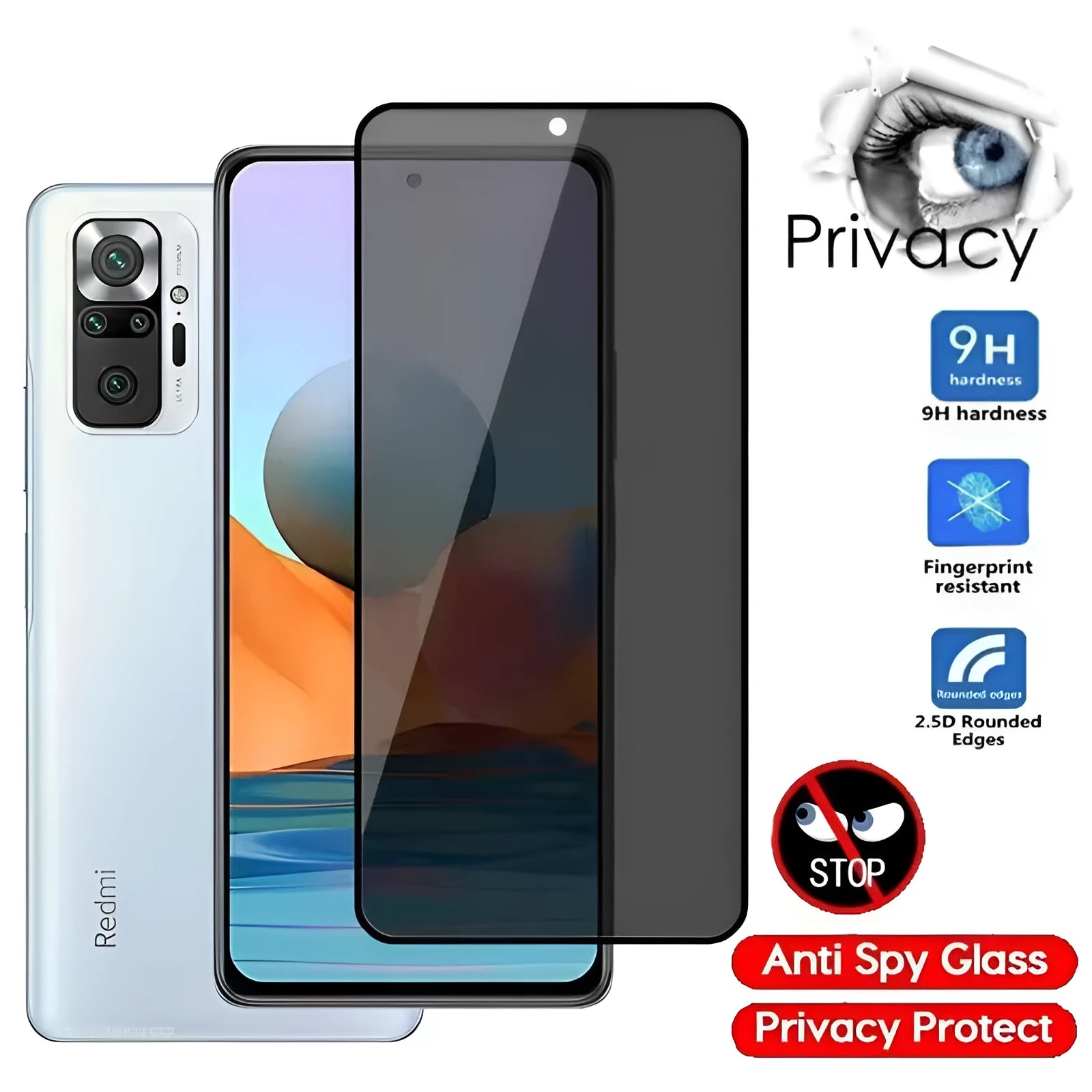 Anti-spy privacy screen protector for Poco and Redmi Note mobile phones with minimalist film design