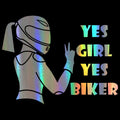 Cool girl rider character car waterproof sticker in black, white and laser colour options