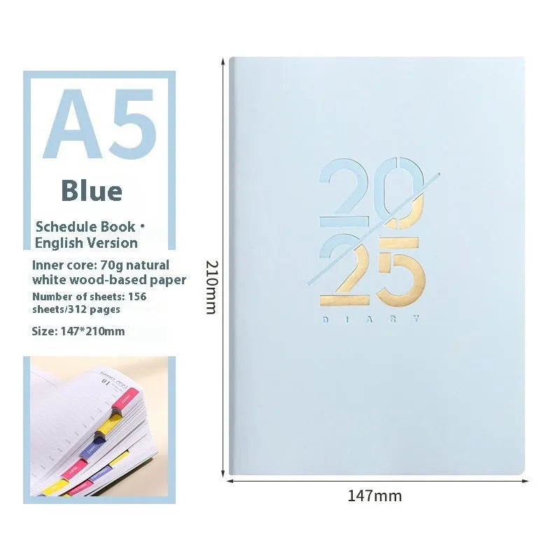 A5 soft faux leather daily schedule book open showing Dorian paper pages
