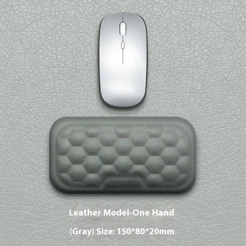 Memory cotton wrist pad for computer use in black or grey with cloth or leather options