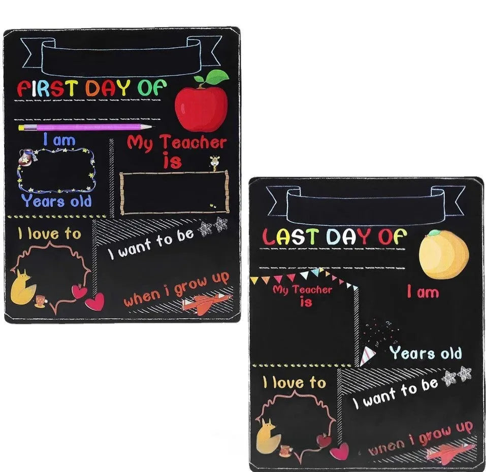 Wooden first day of school blackboard ornament, modern style, 25.5cm by 30cm.