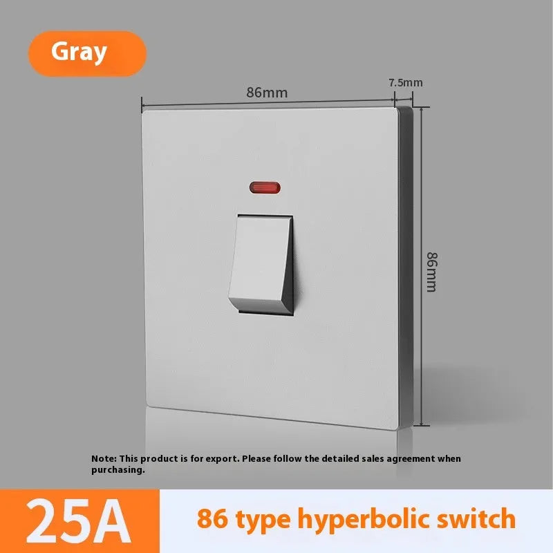 High-current illuminated switch socket for water heaters and air conditioners in gold, grey or white