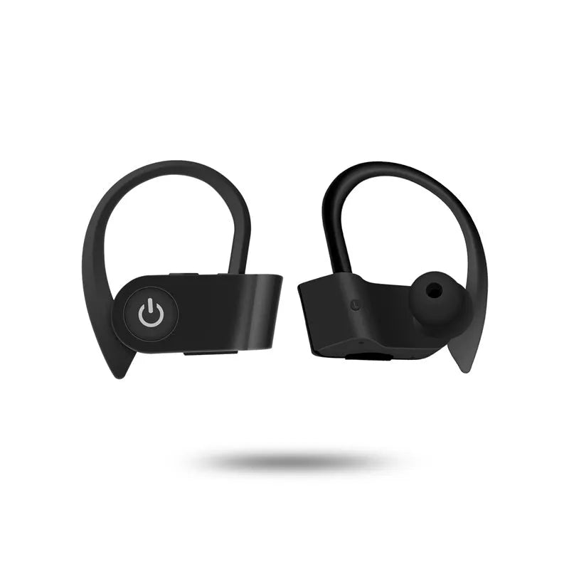 Black wireless Bluetooth 5.0 stereo earphone with ergonomic design for hands-free calling.