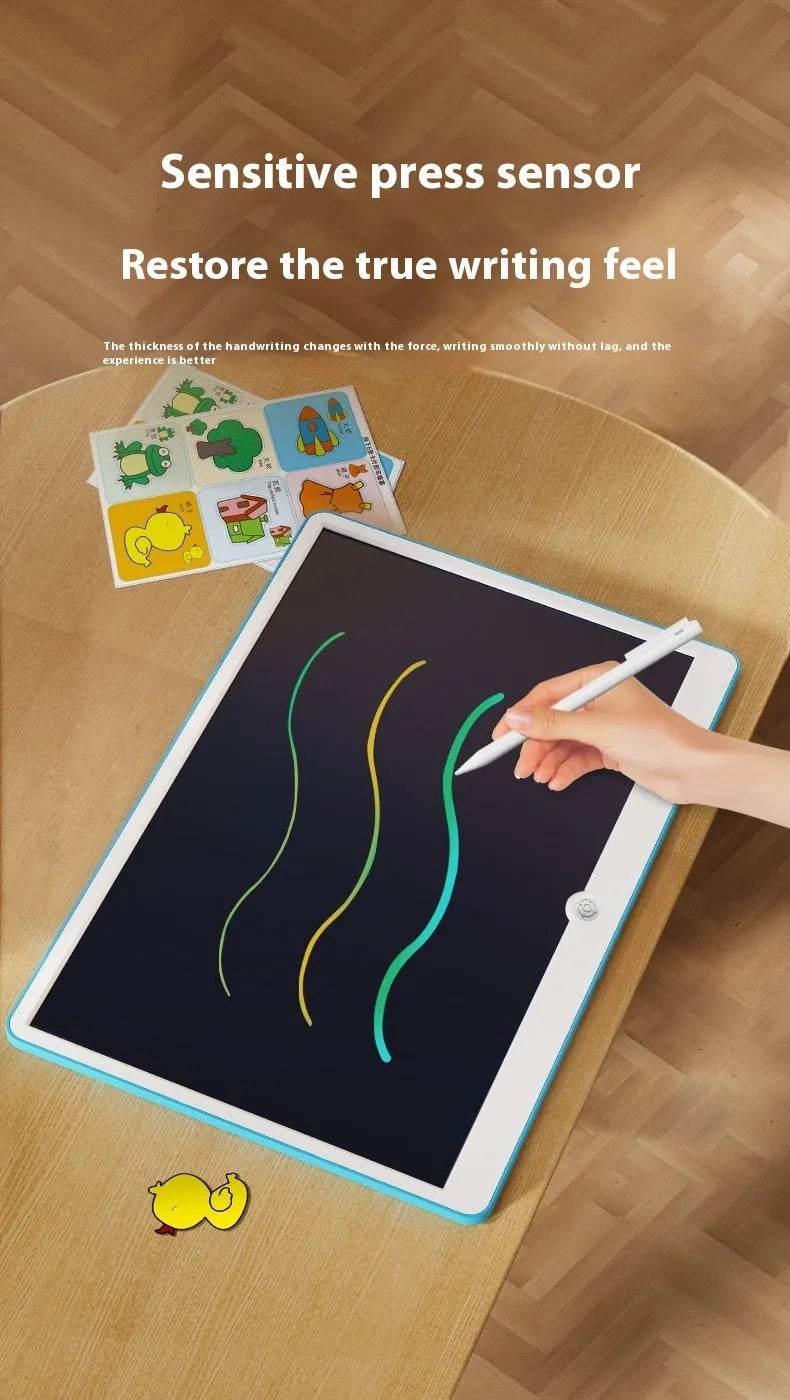 19-inch LCD charging drawing board for children in blue and white colour scheme.