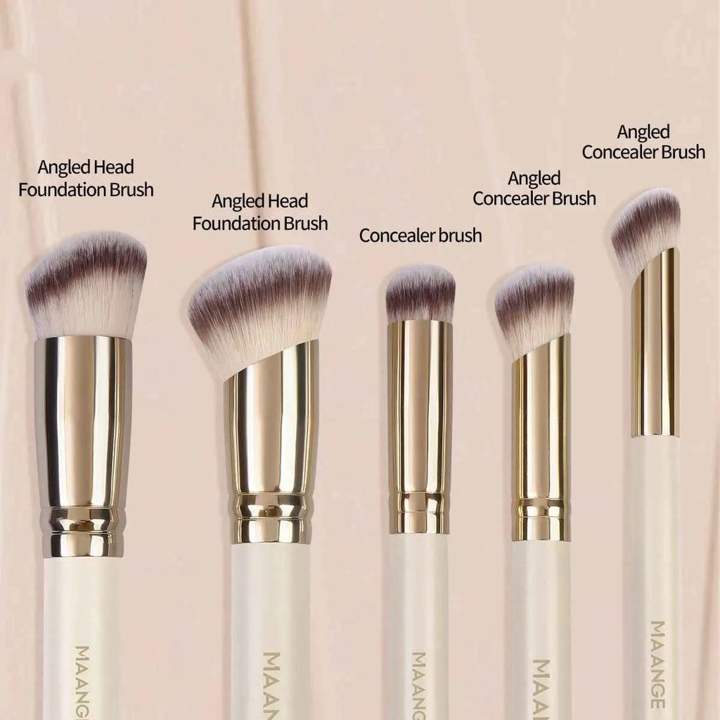 MAANGE set of five angled apricot-coloured makeup brushes with synthetic bristles for blush and contouring.