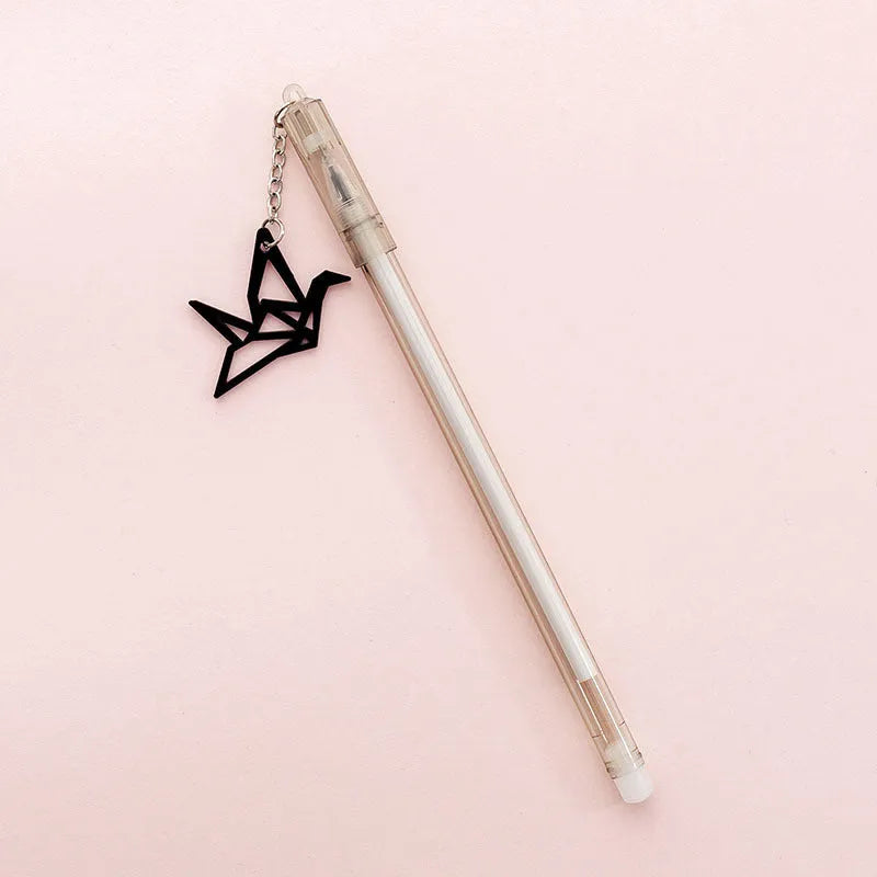 0.38mm gel pen with paper crane or rabbit pendant decoration, 17cm plastic construction