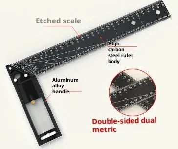 Thick aluminium alloy lineation ruler with multi-angle positioning and scribing holes for woodworking