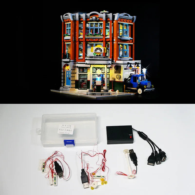 Plastic LED lighting accessories for LEGO MOC models with corner repair shop lighting group theme