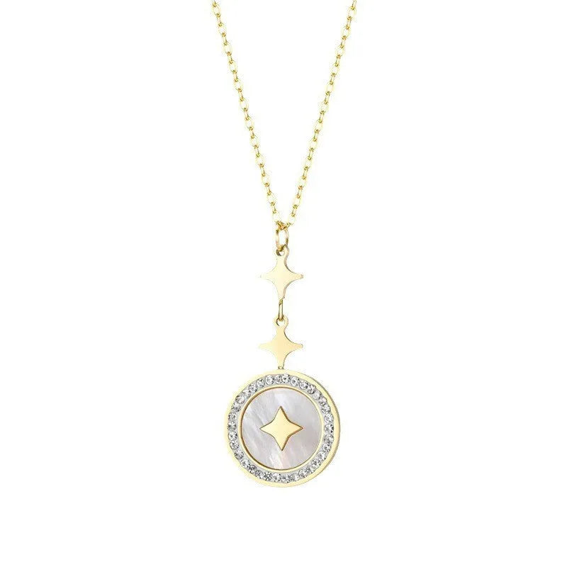 Titanium steel necklace with geometric six-pointed star pendant on O-ring chain