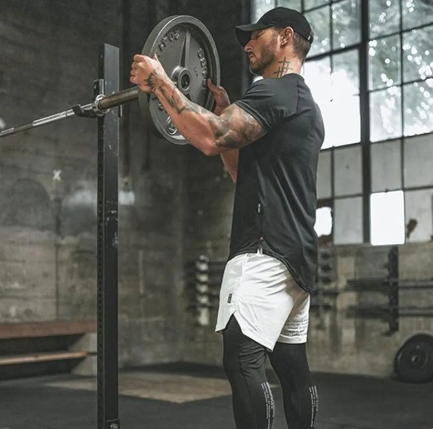 Men's plain gym shirt in cotton-spandex blend available in army green, black, and white colours with size options