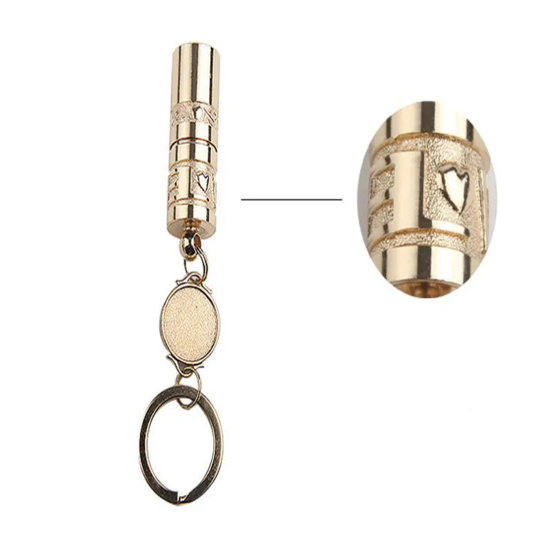Gold zinc alloy waterproof LED flashlight attached to a keychain.