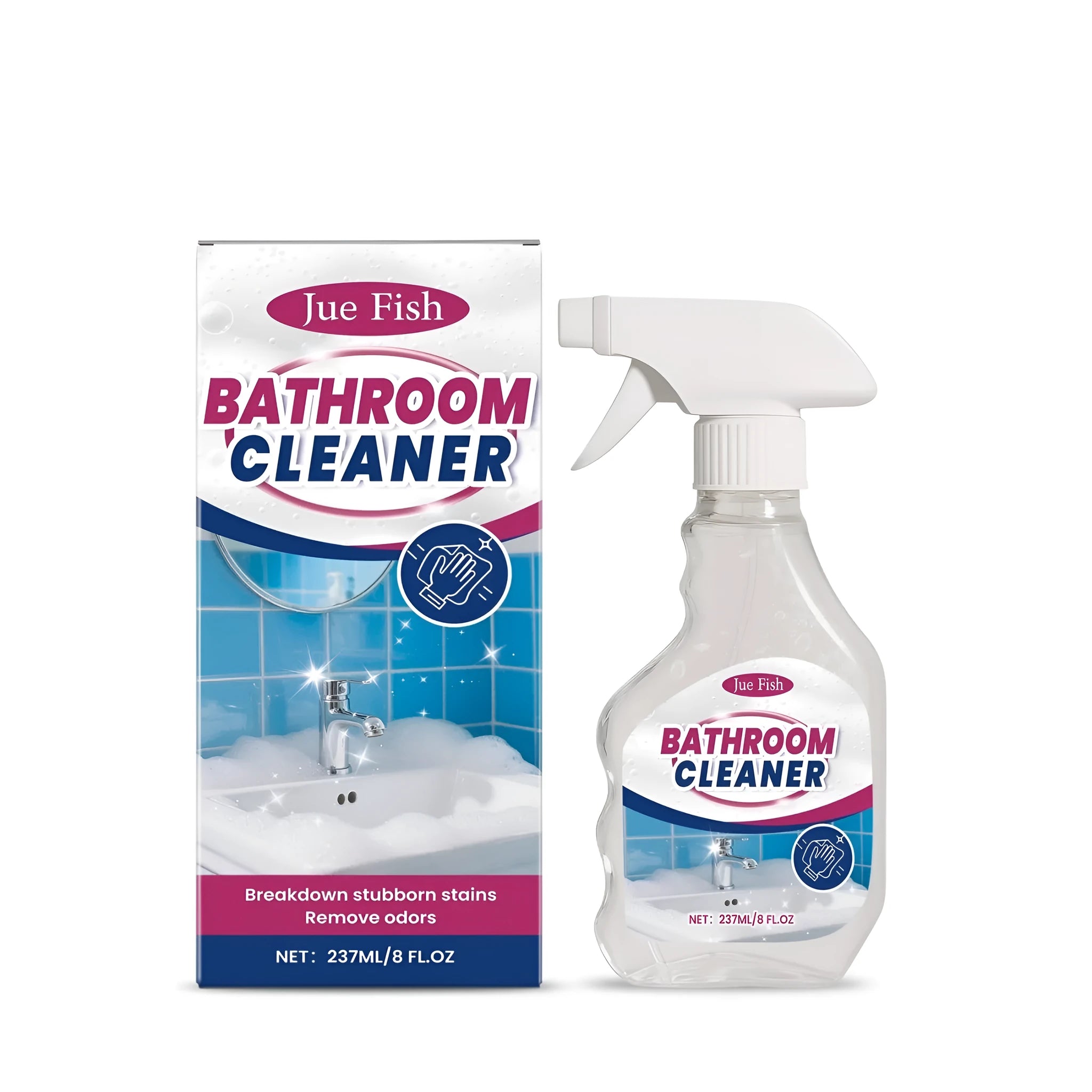 237ml bottle of bathroom cleaner spray with sodium hypochlorite for disinfecting surfaces