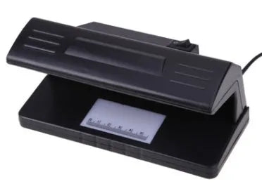 EU Plug 4W UV Light Money Detector Checker in black, size 183 x 82 x 90mm, with ON/OFF switch and EU plug.
