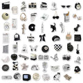 61-piece pack of black and white simple design PVC waterproof stickers for laptops and phones.