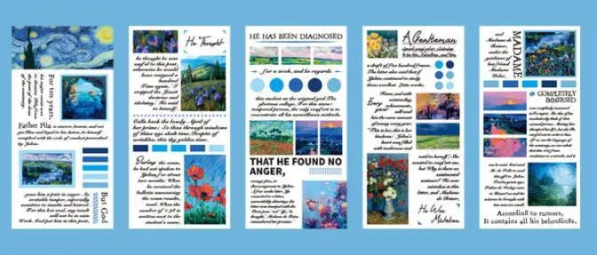 Pack of twenty rectangular paper stickers depicting landscape paintings, each measuring 60 by 120 millimetres.