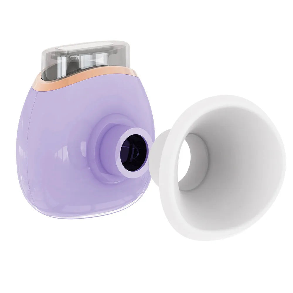 Purple and white household eye humidifier with charging cable on white background