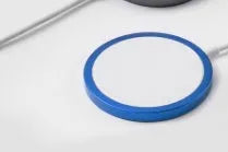 Magsafe magnetic wireless charger for Apple iPhone in silver, black, blue, or red metal finish