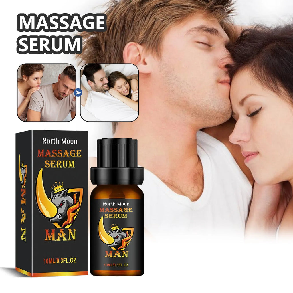 Men's body care essential oil 10ml bottle for external massage with mineral oil, jojoba, vitamin E, cocoa butter and ginger ingredients