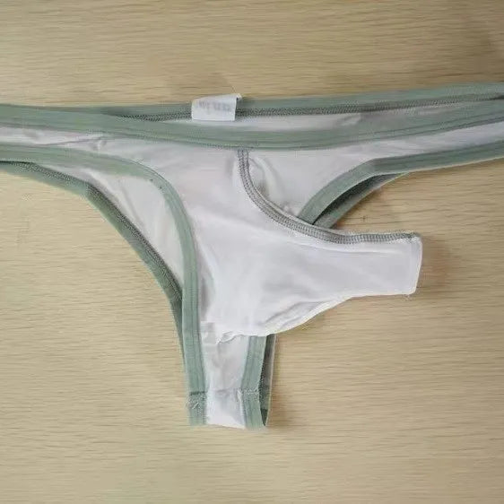 Men's Ice Silk nylon briefs underwear shown in multiple colours including Army Green, Black, and Sky Blue.