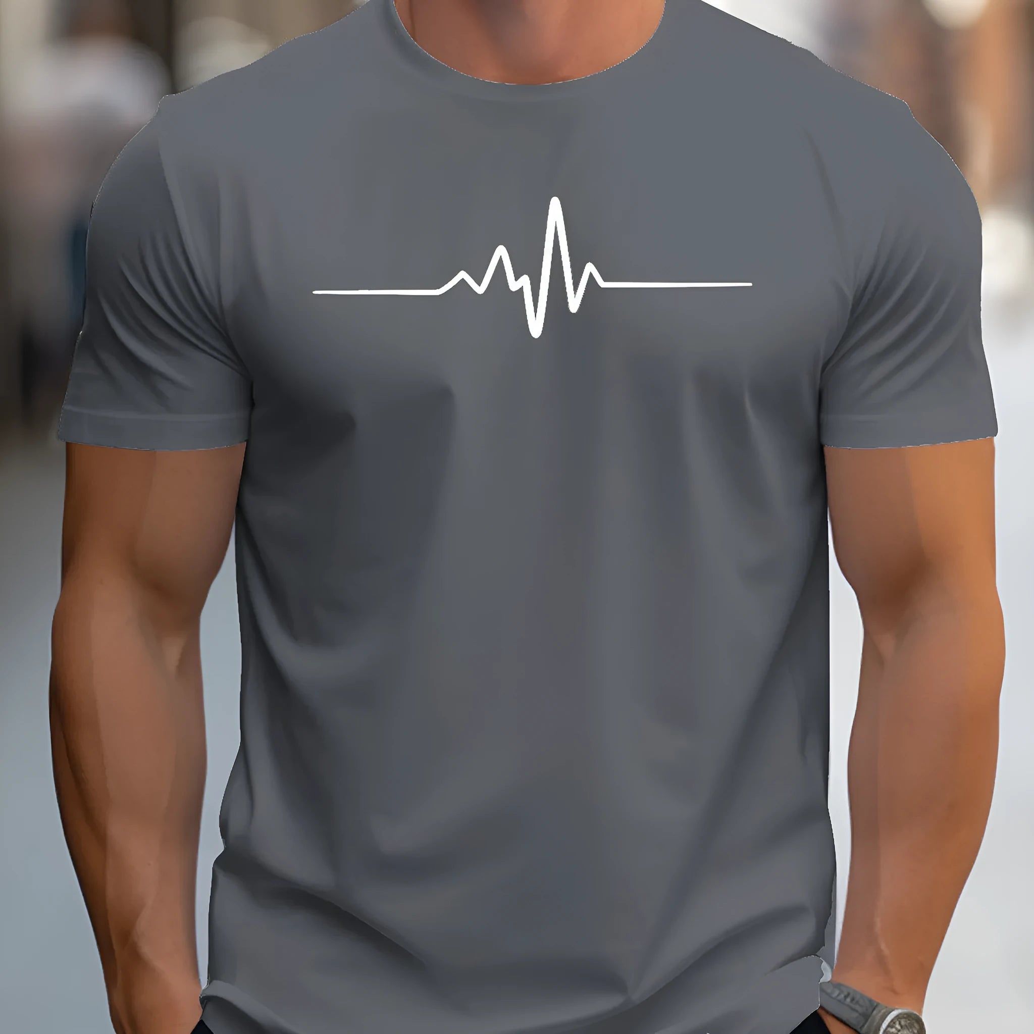Men's loose fit T-shirt with 3D sports letter pattern in chemical fibre blend fabric, short sleeves