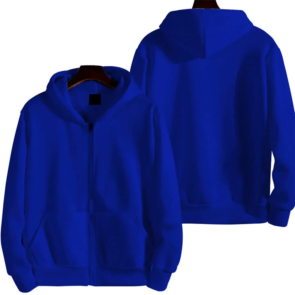 Men's loose fit solid colour zip-up sports jacket on a hanger, shown in a neutral colour.