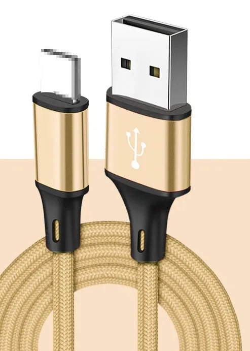 Long mobile phone data cable in multiple colours with Type-C and USB connectors