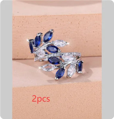 Adjustable horse eye zircon leaf fashion ring in copper with multiple colour options