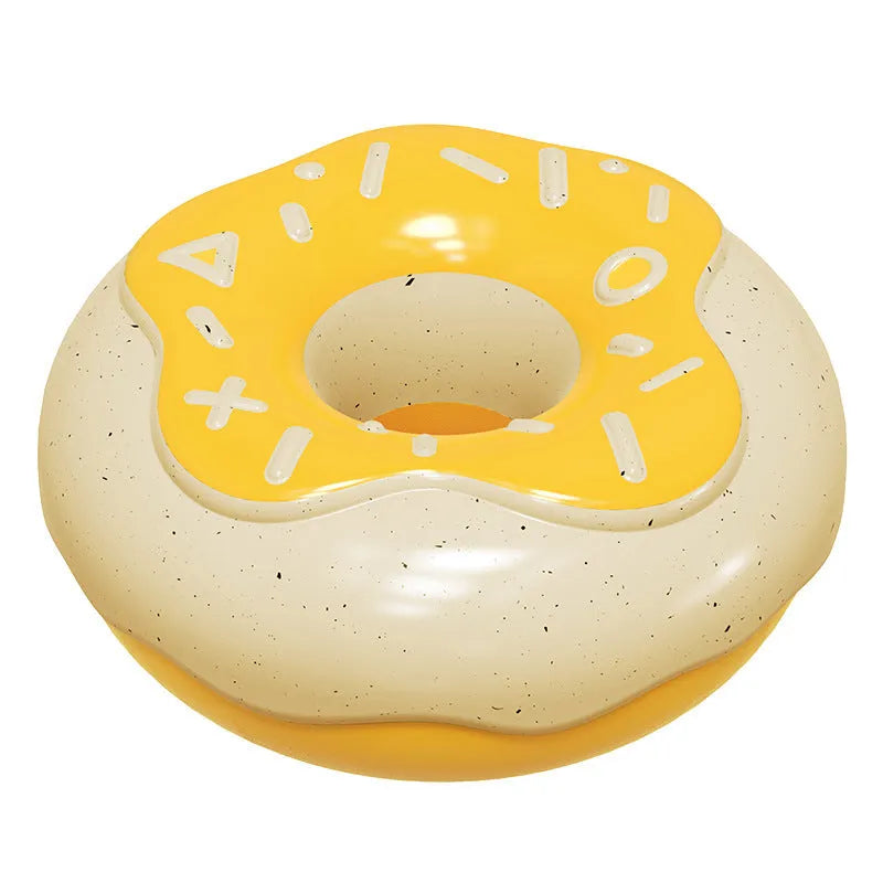 TPR rubber donut-shaped dog toy in pink, chocolate and yellow colours for molar teeth cleaning with sound feature