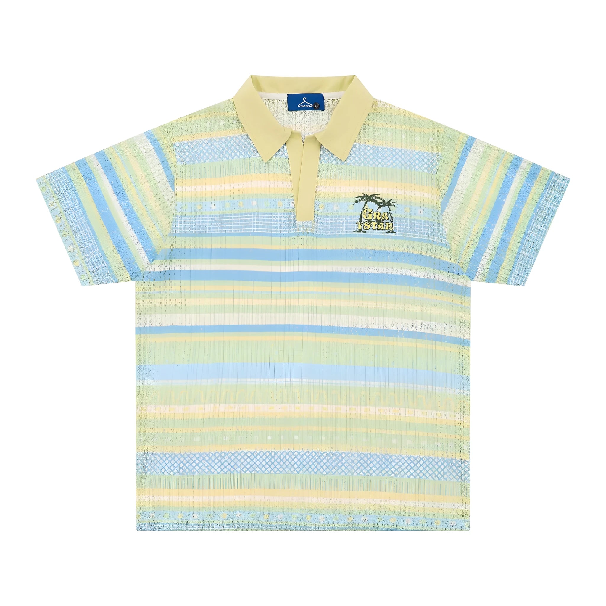 Men's loose fit printed short sleeve shirt in yellow or blue colour, made from polyester fabric