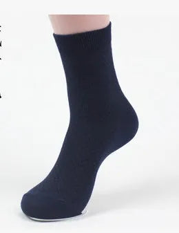 Men's bamboo fibre business socks with small square pattern in black, navy blue, and grey colours.