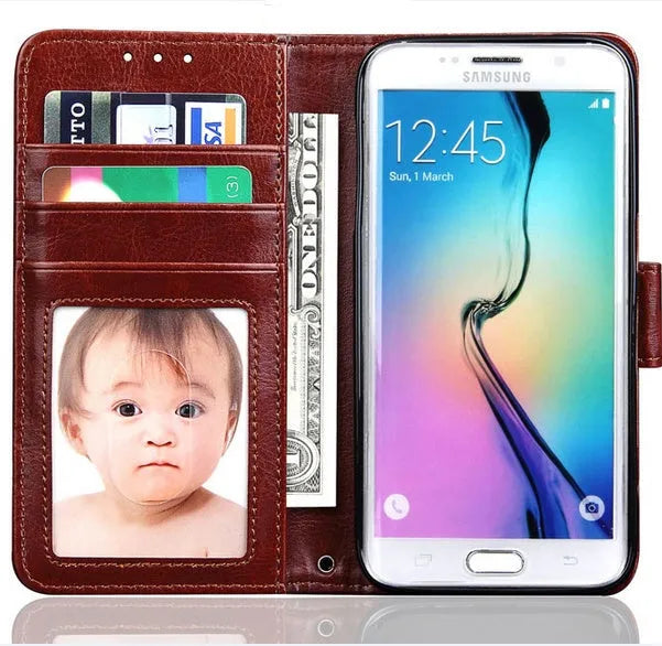 Genuine leather phone case for Samsung, protective shell, Black colour, no rope design