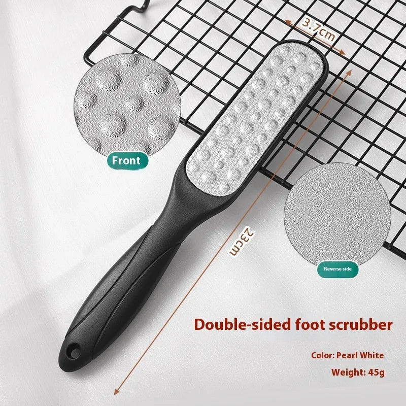 Stainless steel double-sided foot grinder tool for callus removal and foot care.