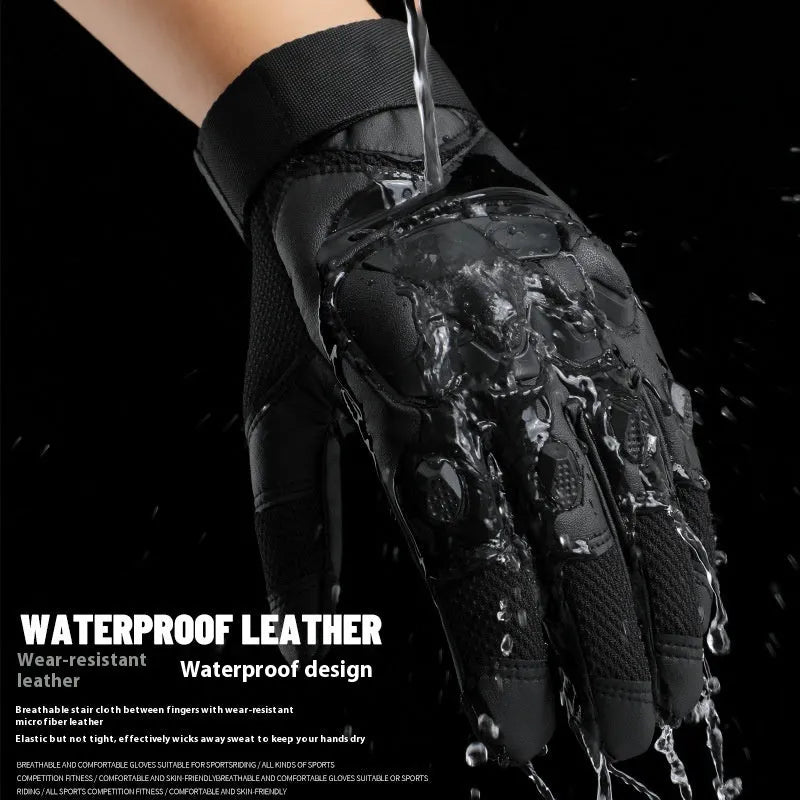 Men's black full finger tactical gloves with touch screen capability on the fingertips.