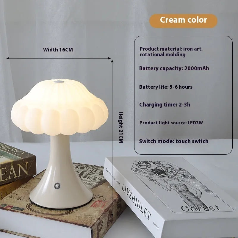 Mushroom-shaped decorative lamp with USB charging port and touch control in five colour options