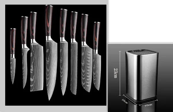 Kitchen chef knife with laser Damascus pattern on 7CR17 stainless steel blade and colour steel handle