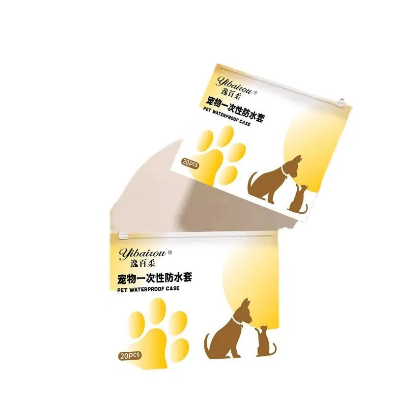 White disposable waterproof pet shoe covers for dogs in S and M sizes