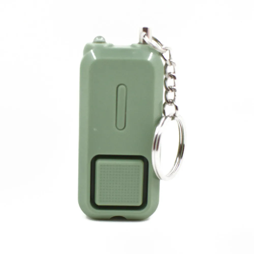 ZQ-202 personal safety alarm in pink, black, white, yellow, and green colours next to LR44 batteries.