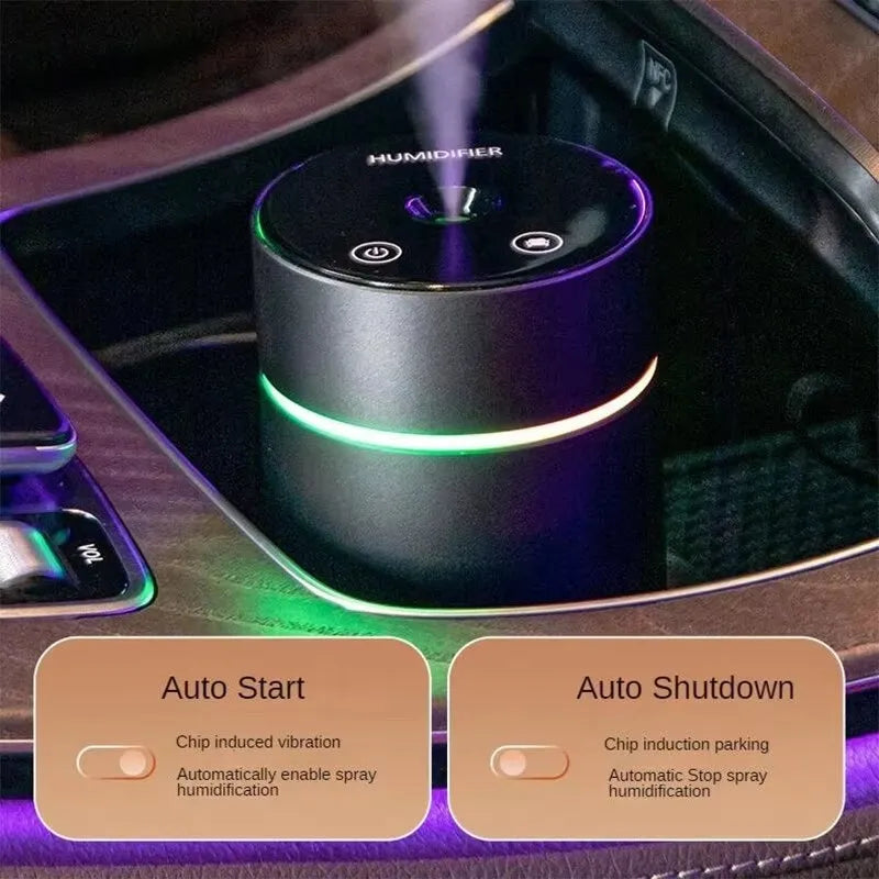 Black portable aluminium car humidifier and essential oil diffuser with USB cable