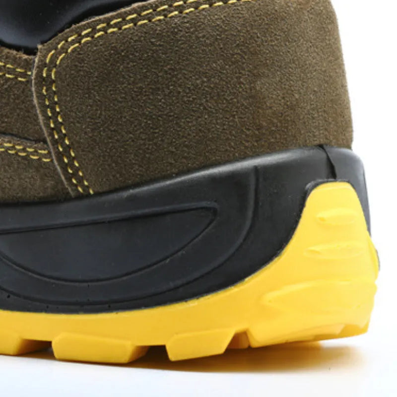 Bronze cowhide steel toe safety shoes with anti-skid sole for workplace protection