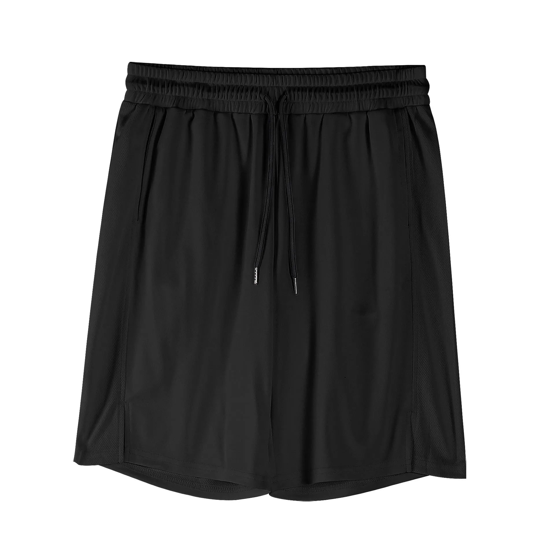Men's quick-drying mesh shorts in black or white with elastic waist and loose casual fit for summer wear