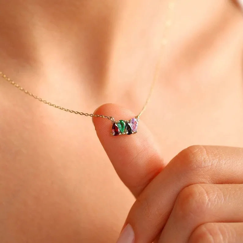 Zircon stone titanium steel clavicle chain necklace in princess style with electroplated silver, gold, or rose gold finish.