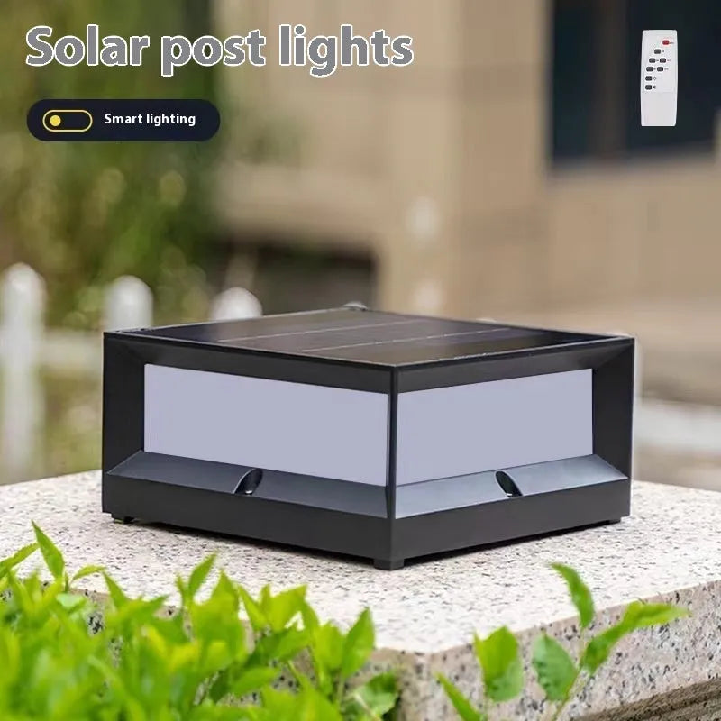 Silver aluminium solar-powered LED column light for outdoor wall mounting.