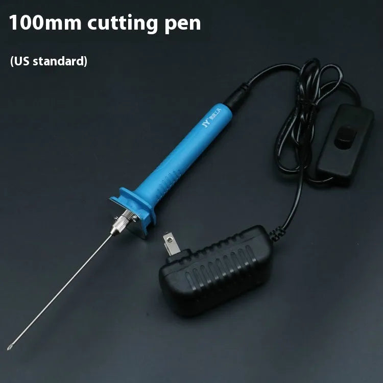 Blue electric heating foam cutter pen with plastic handle and adapter.