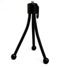 Small silver aluminium desktop tripod with ball head, shown collapsed next to an Apple iPhone for scale