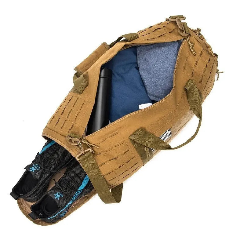 Men's sports travel handbag in khaki colour with air pillow belt and waterproof Oxford cloth construction