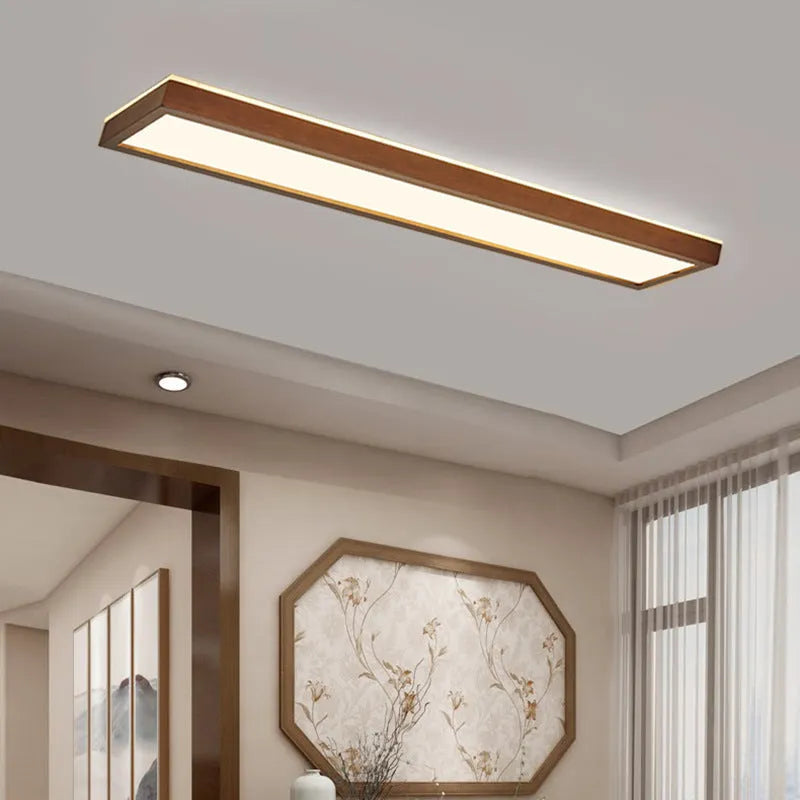 Solid wood Chinese style ceiling lamp in walnut finish with white lighting